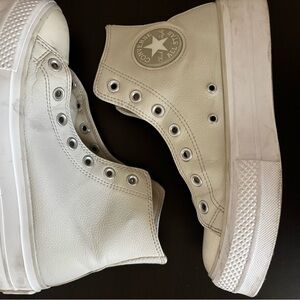 Converse Leather Platform High-Tops in Cream